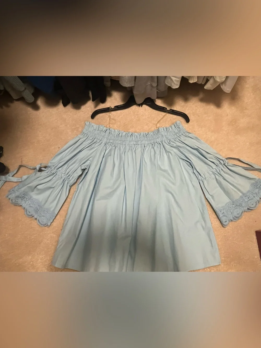 Light Blue Off-Shoulder Lace Sleeve shirt